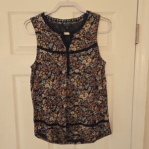 Lucky Brand Navy Floral Sleeveless Blouse